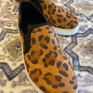 Worn ONCE leopard slip on sneakers